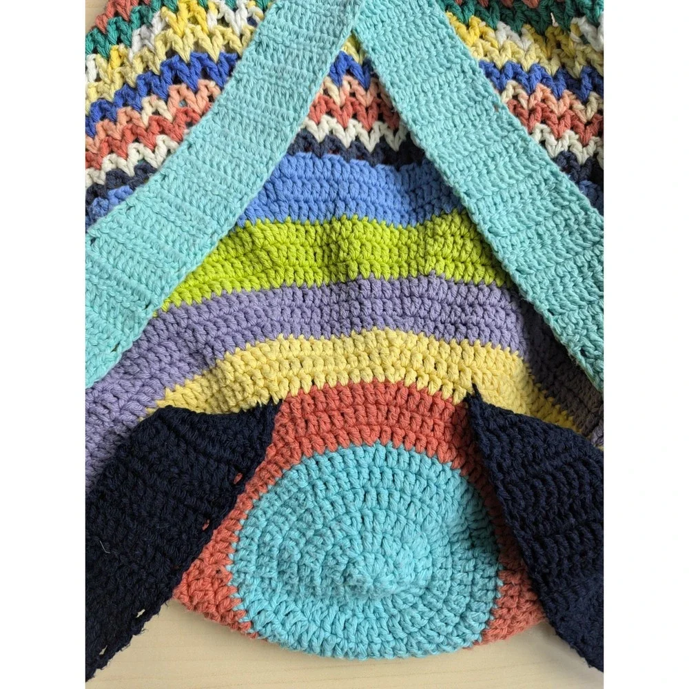 Handmade Multicolor‎ Star Charm Striped Crochet Hobo Backpack Cotton Dopamine